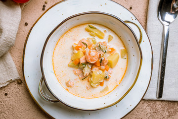 creamy soup with seafood