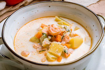creamy soup with seafood