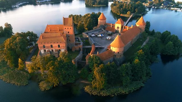 Castle of Trakai, Lithuania in the Morning Sun, Aerial View