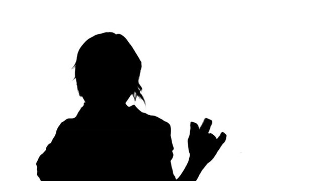 Silhouette Young asian woman smiling and dancing track matte