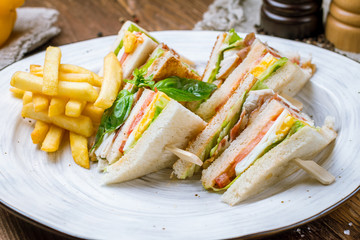 club sandwich with fries