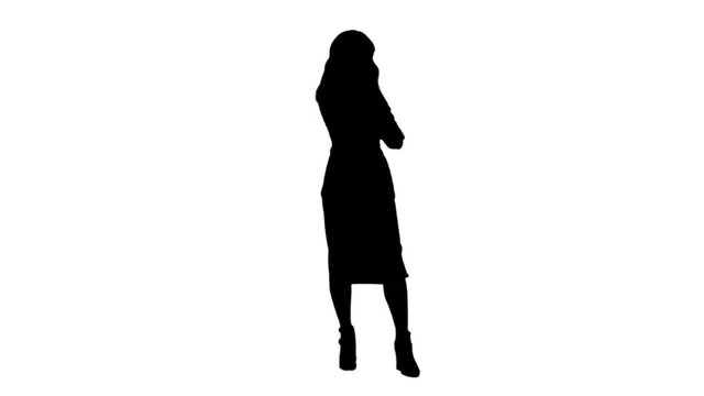 Silhouette Beautiful chinese ssian woman talking on mobile phone track matte