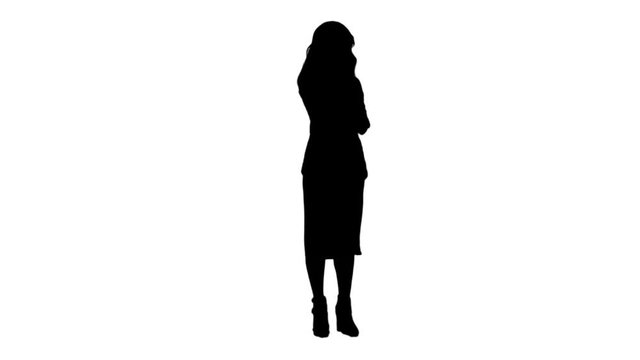 Silhouette Angry asian business woman talking on cell phone track matte