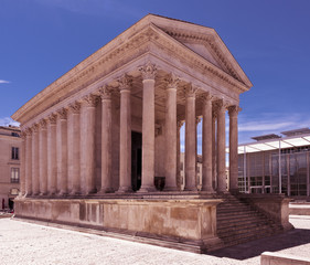 Fototapeta premium Maison Carrée , ancient Roman temple , Place de la Maison Carrée, Nîmes, Languedoc-Roussillon, Gard Department, France