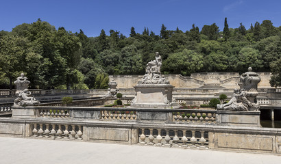 Fototapeta na wymiar The garden jardin de la Fontaine in Nimes. Gard, Provence, France, Europe