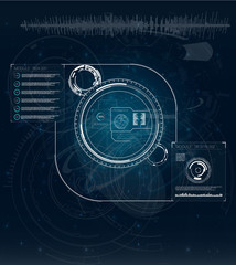Blue hud game in modern style on light background. Futuristic user interface hud illustration vector background. 