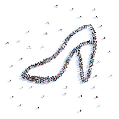 A lot of people form shoe, love, icon . 3d rendering.