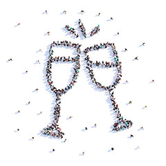 A lot of people form glasses, wedding, love, icon . 3d rendering.