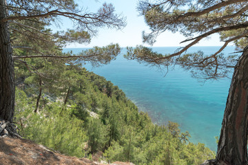 Fototapeta na wymiar High rocky coast of the Black Sea