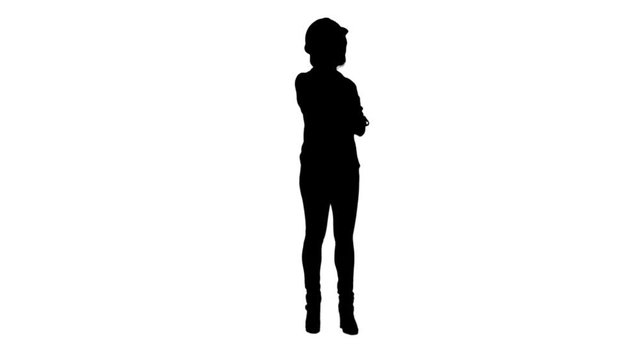 Silhouette Young attractive asian engineer woman standing having a phone call track matte