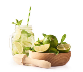 Delicious mojito with lime and mint