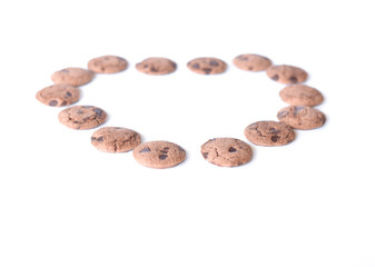Chocolate Biscuits isolated on white background. selective focus with text space.