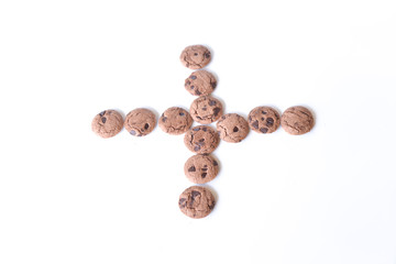 Chocolate Biscuits isolated on white background. selective focus with text space.