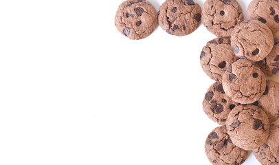 Chocolate Biscuits isolated on white background. selective focus with text space.