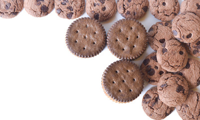 Chocolate Biscuits isolated on white background. selective focus with text space.