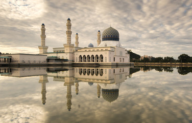 floating Mosque with reflection at Kota Kinabalu, Malaysia.