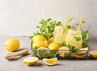 image of fresh tasty lemonade with mint