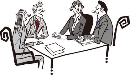 Businessmen and businesswomen talking during a meeting