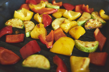 Tasty grilled vegetables in grill pan