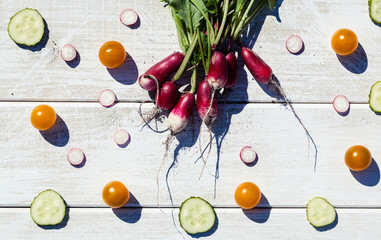 Radish, Cucumber, Tomatos