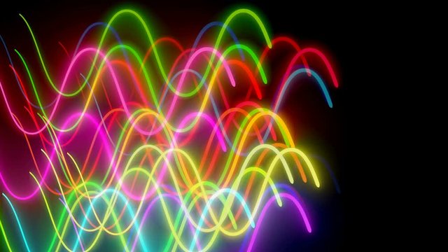 Wavy neon lins are in dark space, computer generated modern abstract background, 3d rendering
