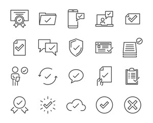 set of checkmark vector line icons, contains such as check, document and more