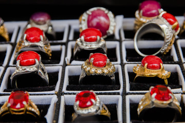Handmade Ring selective focus Stone red, jewelry for women