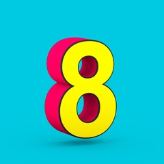 Superhero red and yellow number 8 isolated on blue background.