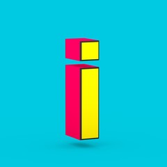 Superhero red and yellow letter I lowercase isolated on blue background.