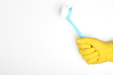 yellow glove brush blue cleaning clean