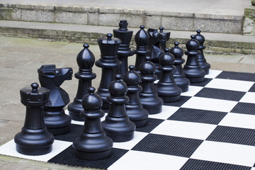 Big chess pieces on a chessboard
