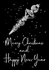 Obraz na płótnie Canvas Merry Christmas and Happy New Year hand drawn greeting card. Modern and classic creative Christmas Holiday card. Hand drawn festive flyer. Vector.