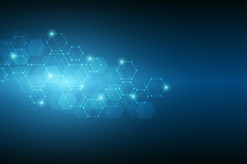 Abstract molecular structure and chemical elements. Medical, science and technology concept. Geometric background from hexagons.