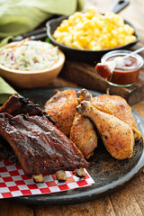 Grilled or smoked ribs and chicken