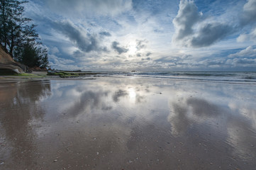 beautiful sunset seascape at Kudat, Malaysia. soft focus due to slow shutter.