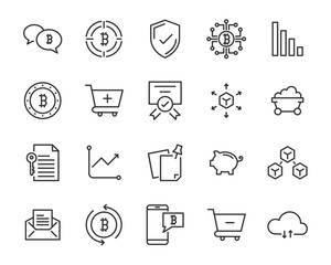 set of cryptocurrencty vector thin line icons
