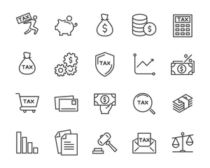 Fotobehang set of tax vector line icons, such as mail, payment, money, legal and more © kornkun