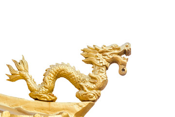 Fototapeta na wymiar The golden dragon isolated on white background.
