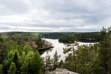 Fototapeta premium High above a lake szenerie in finland during midsummer