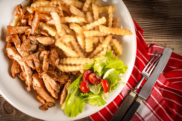 Greek gyros dis with fries and salad