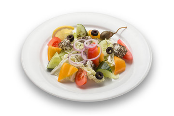 Greek salad, isolated on white background