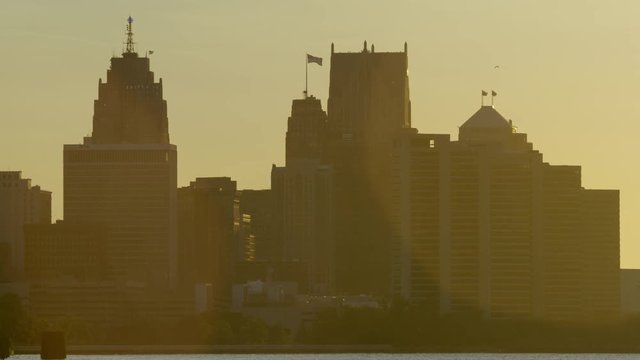 Downtown Detroit Stacked Buildings Sunrise