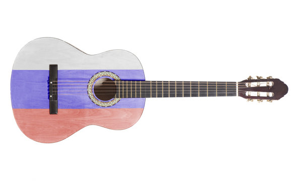 acoustic guitar with russian flag