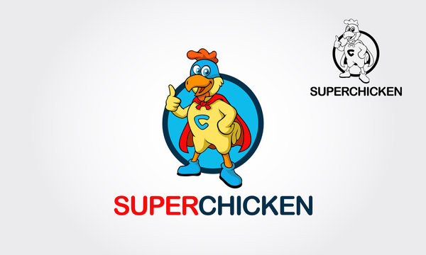 Super Chicken Logo Cartoon Character. Vector illustration with simple gradients, vector logo illustration.