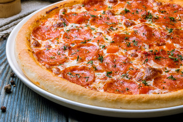 Pepperoni pizza on plate