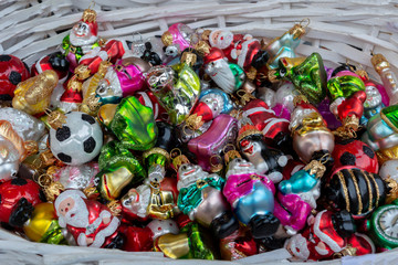basket with colorful Christmas Toys