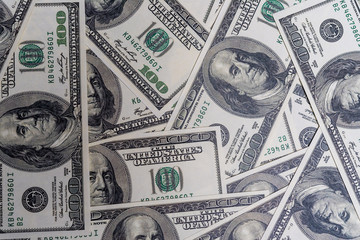 A pile of hundred dollar bills. Economic and financial of America concept