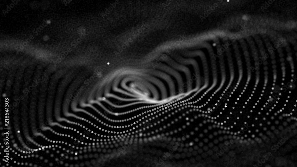 Aufkleber Abstract digital wave particle. Abstract music background. Futuristic point wave. Big data. 3D rendering.