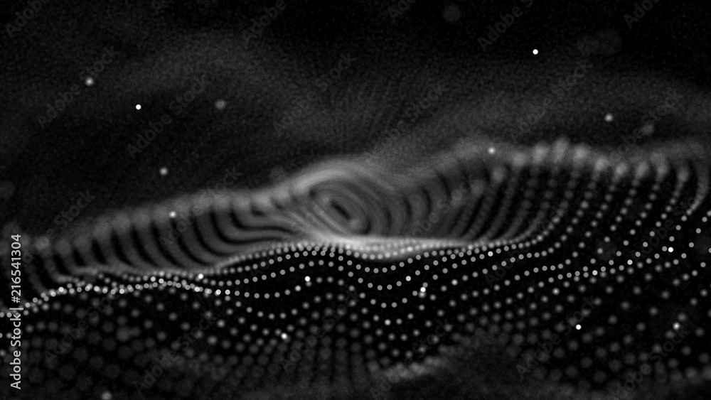 Aufkleber Abstract digital wave particle. Abstract music background. Futuristic point wave. Big data. 3D rendering.