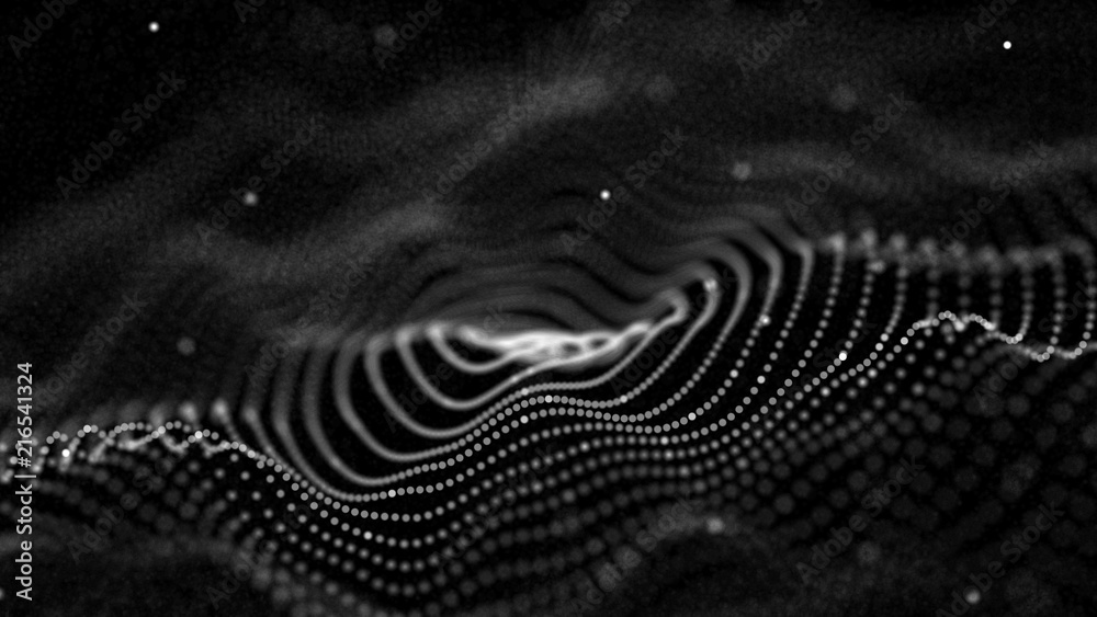 Aufkleber Abstract digital wave particle. Abstract music background. Futuristic point wave. Big data. 3D rendering.